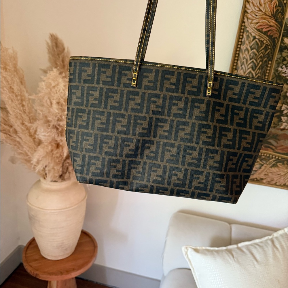Fendi Black and Tan FF Logo Tote Bag